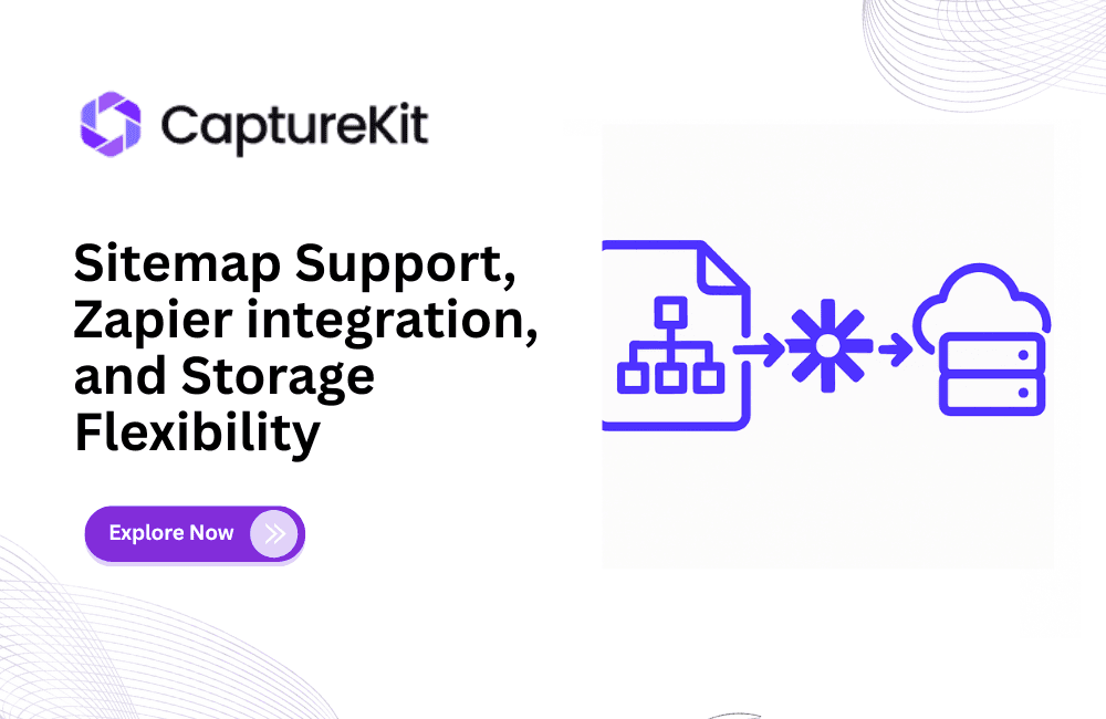 Sitemap Support, Zapier integration, and Storage Flexibility