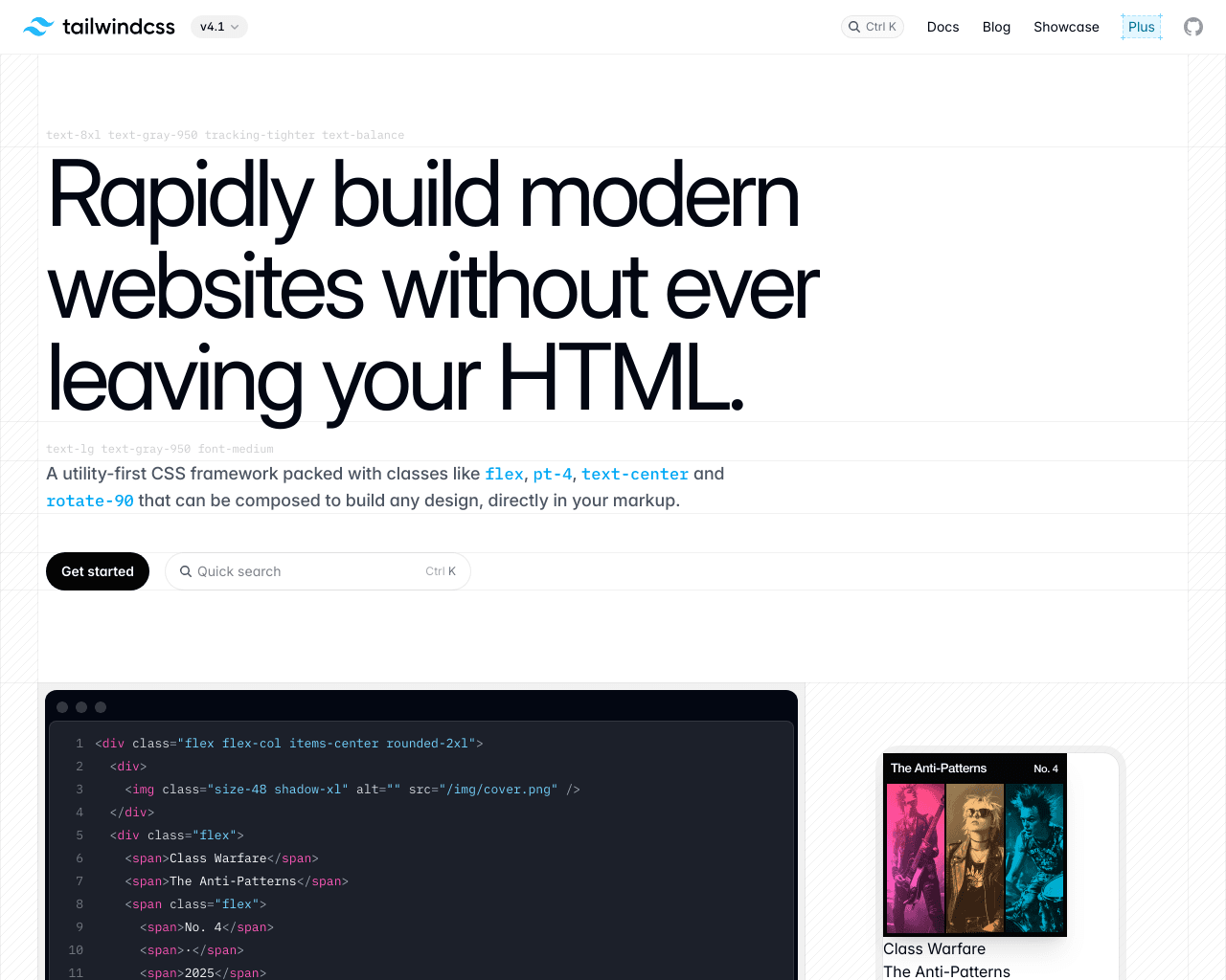 Screenshot of Tailwind CSS on desktop