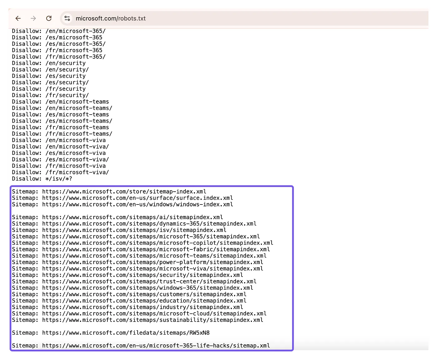 Microsoft robots.txt with multiple sitemaps