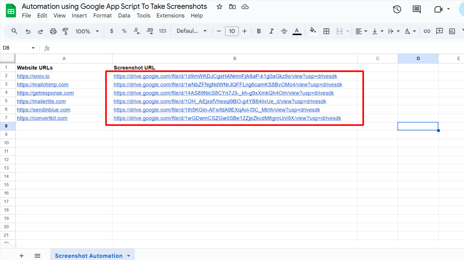 Check your screenshot in your Google Sheet