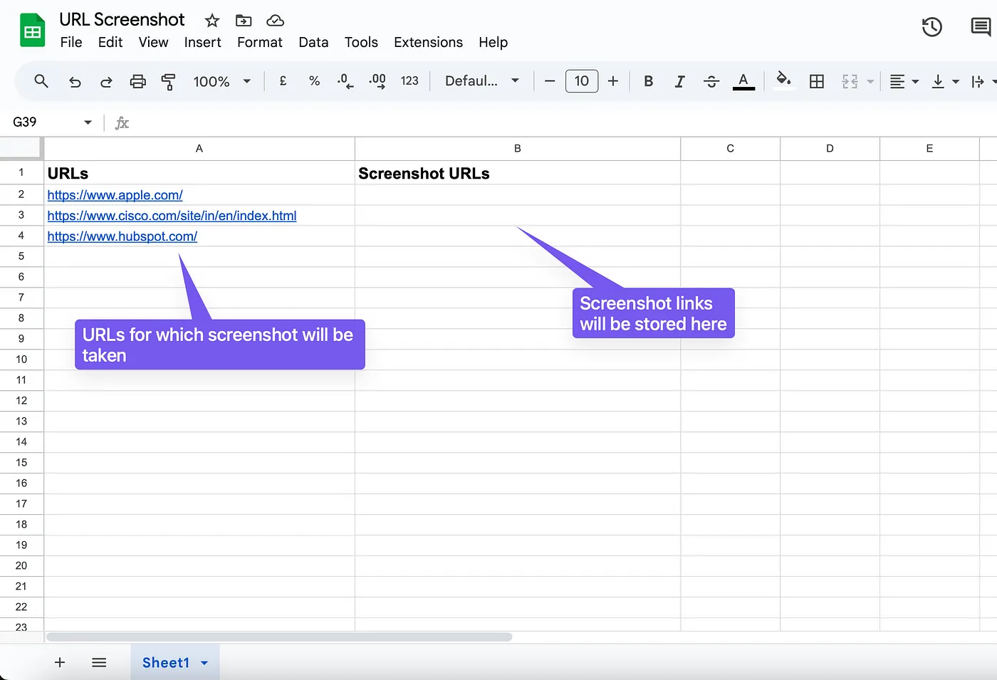 Google Sheets setup